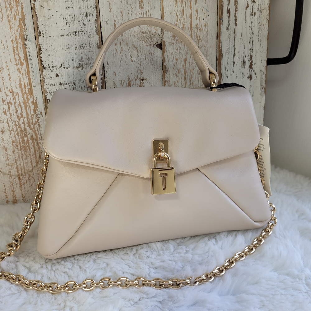 Ted Baker London Cream Top-Handle Satchel with Gold Chain Detail
